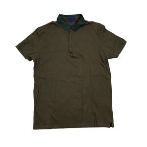 Lanvin Grosgrain Collar Olive Polo Men's M
